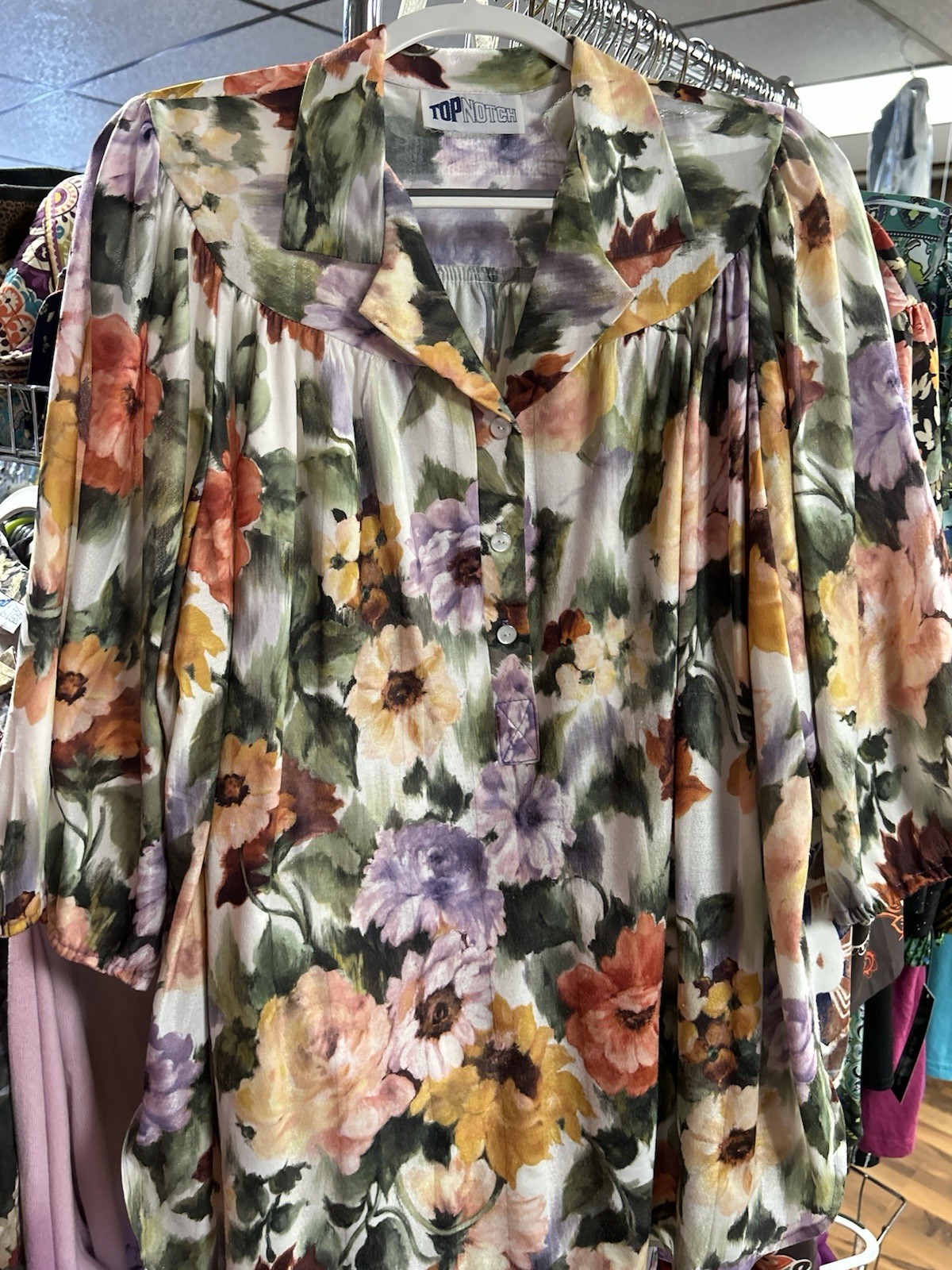 Vintage Women’s Top Notch Floral Blouse Shirt Plus Size 44/24W Smock 3/4 Sleeve