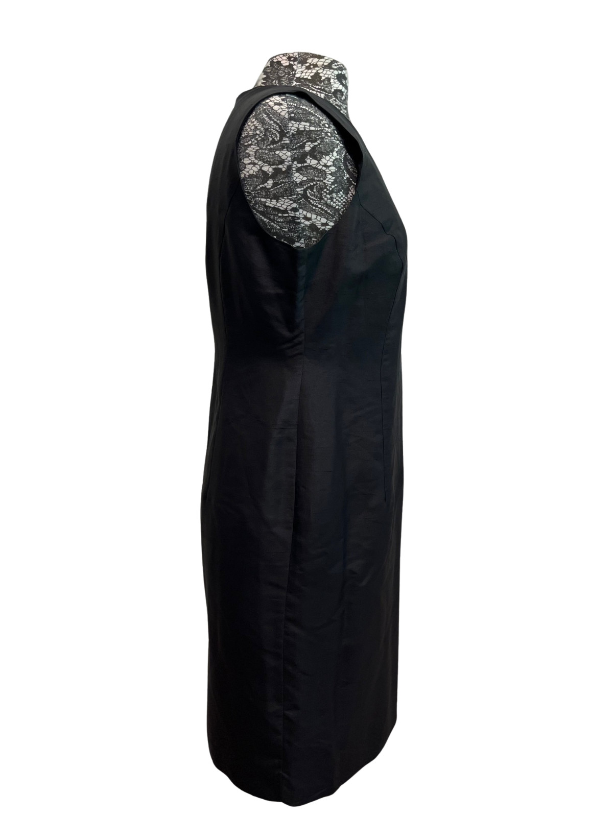 Vintage 90s Black Silk Cocktail Dress 8 Sheath Retro MCM Elegant LBD Career