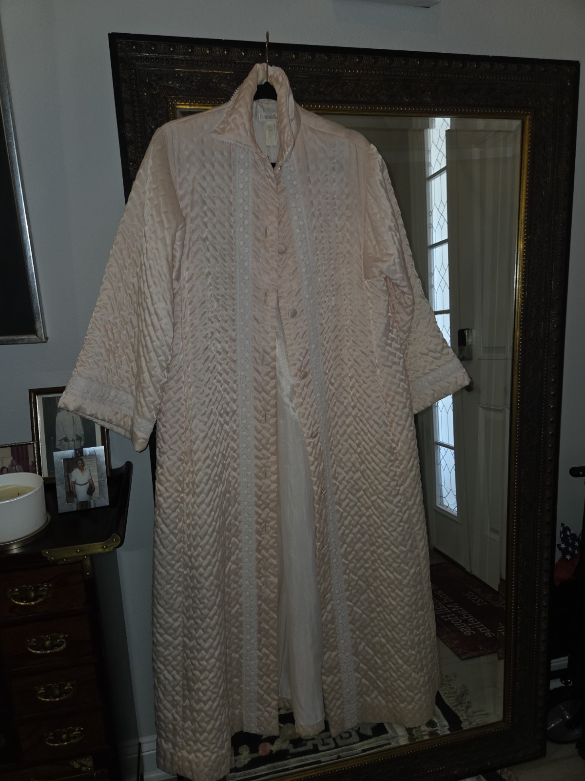 RARE VTG Christian Dior Lingerie Satin Lace Quilted Robe Peach L