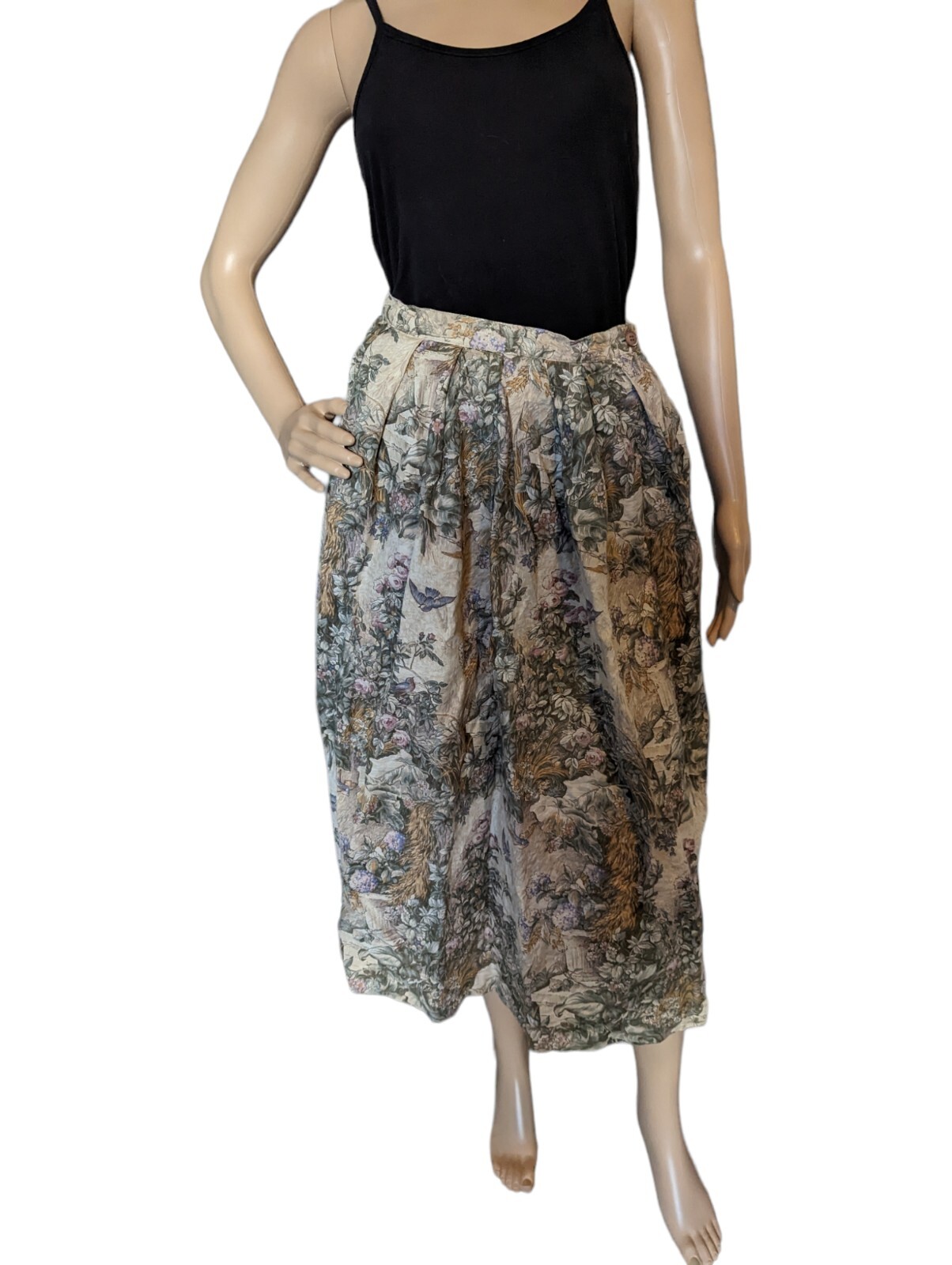 Vintage Lombardi Inc Bluebird English Garden Print Cotton Novelty Skirt Size 6