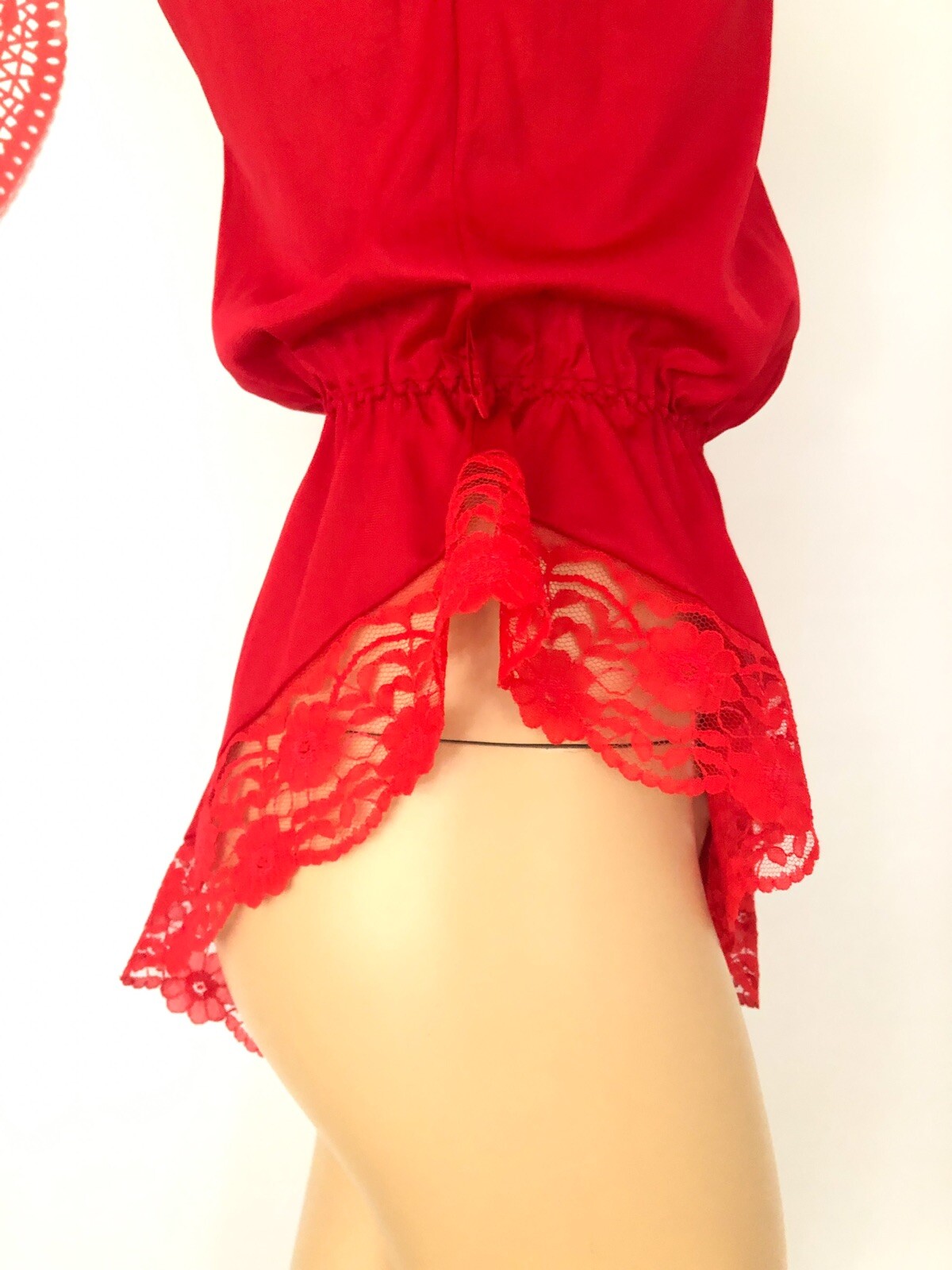 Vintage Red Lace Teddy playsuit romper lingerie Cheeky SZ M/6 90s retro Pin Up