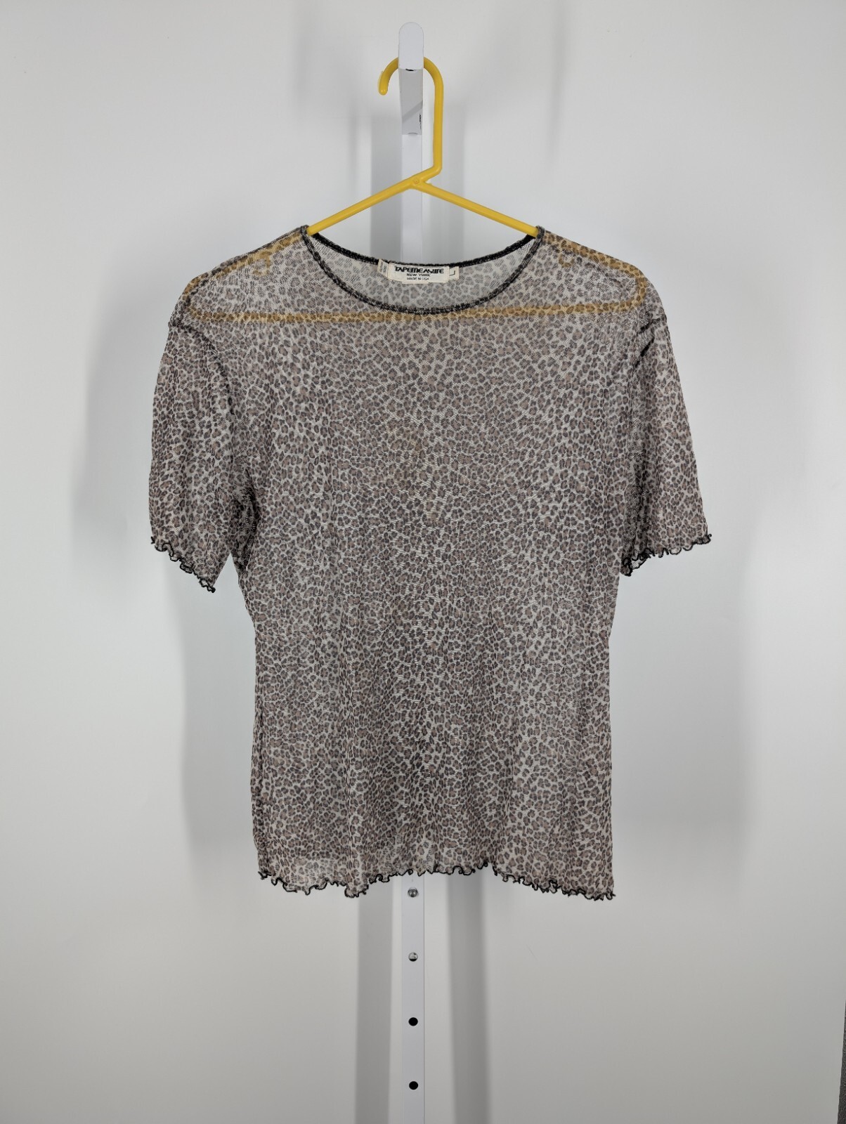 Vintage 80s Leopard Animal Transparent Sheer Mesh Bodycon Punk T Shirt Knit Art