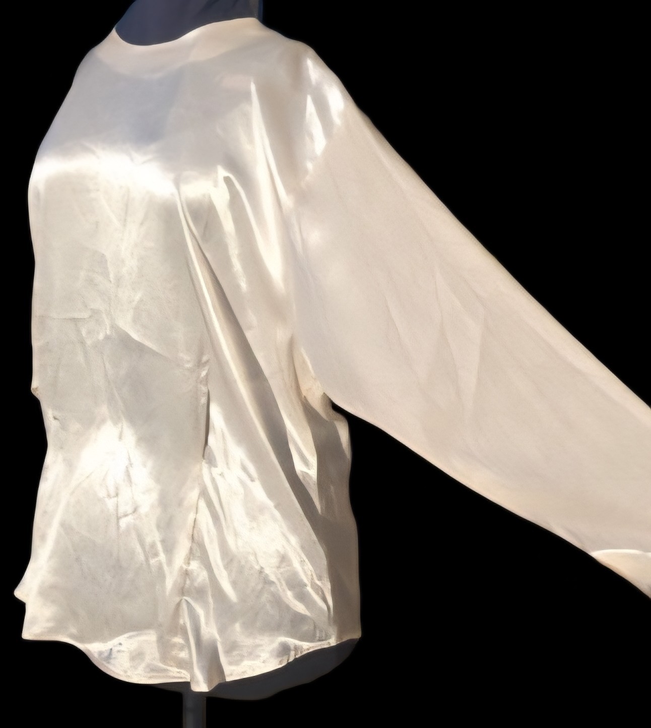 1980s SK & COMPANY Elegant Ivory Satiny Polyester Long Sleeve Blouse Size 16