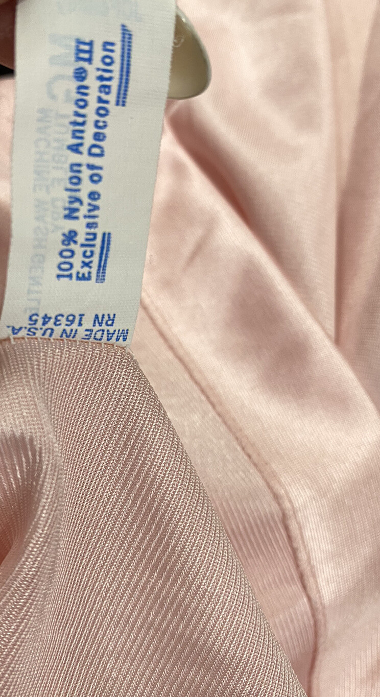 VTG Jolie Two Peignoir Nylon Silky Shiny Pink Sheer Flowers Embroidered MED