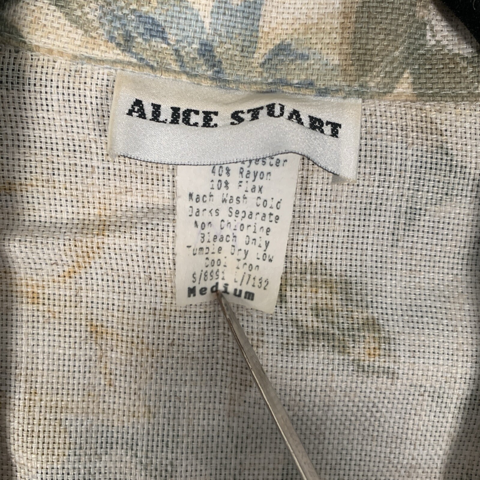 Vintage Alice Stuart Blazer M Beige Cottagecore Jacket Rayon Flax Blnd USA