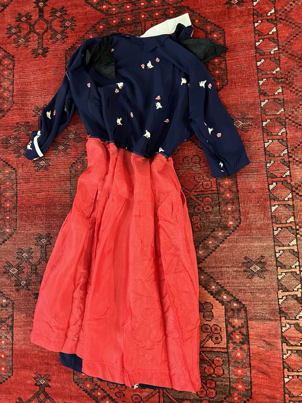 VTG 1950’s Poodle Dog Novelty Prints Blue Dress w Red Lining GOOD CONDITION S M