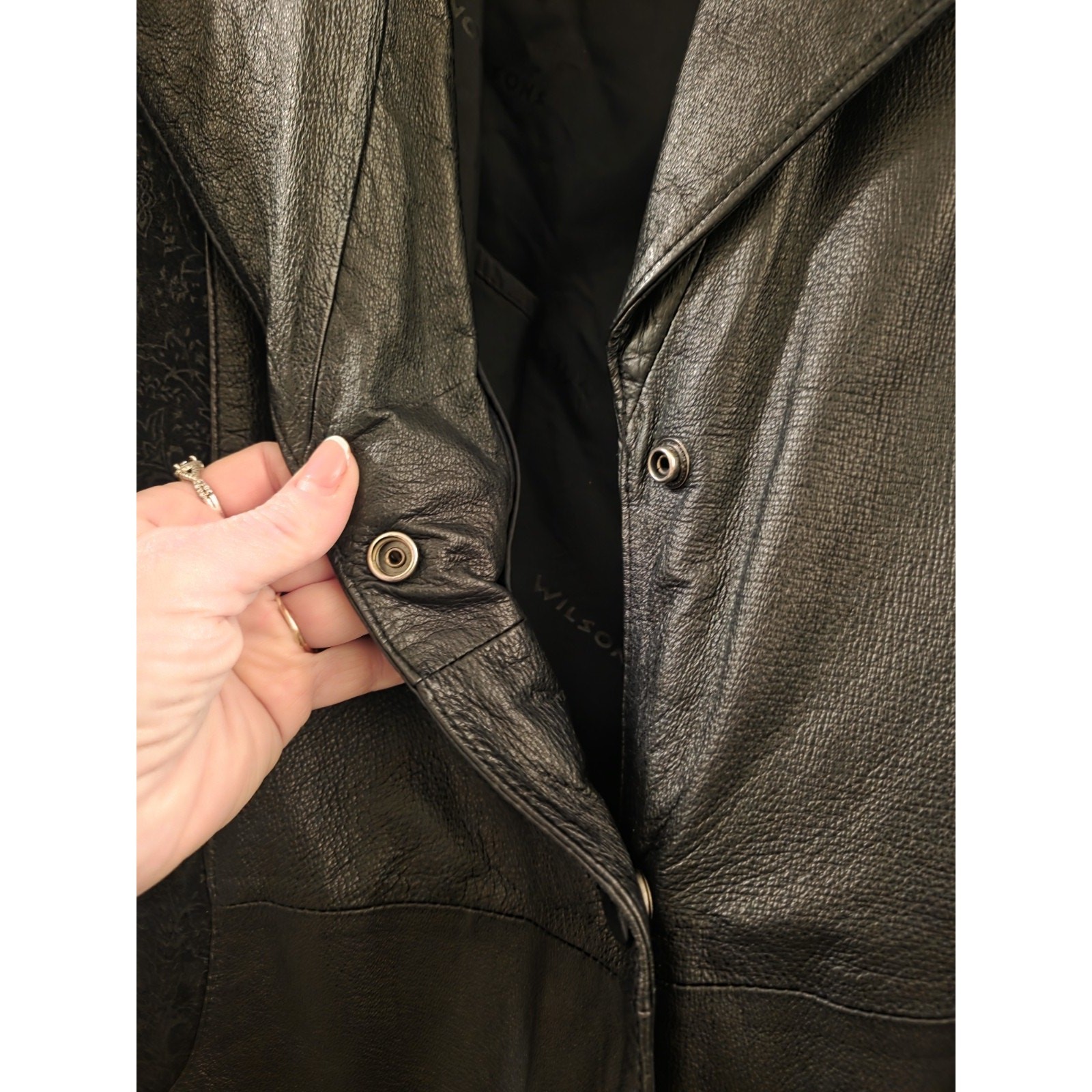 Vintage 90s Wilsons Leather Jacket Paisley Dolman Sleeve Thinsulate Coat Black L