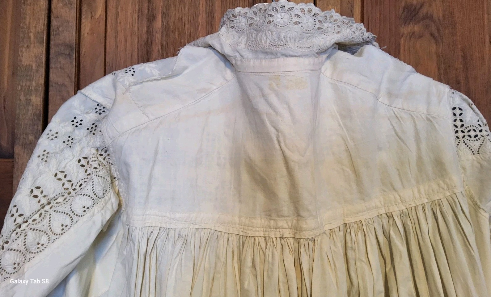 1900s Edwardian May C. Wright Ivory 100% Cotton Night Gown Crochet Long Sleeve