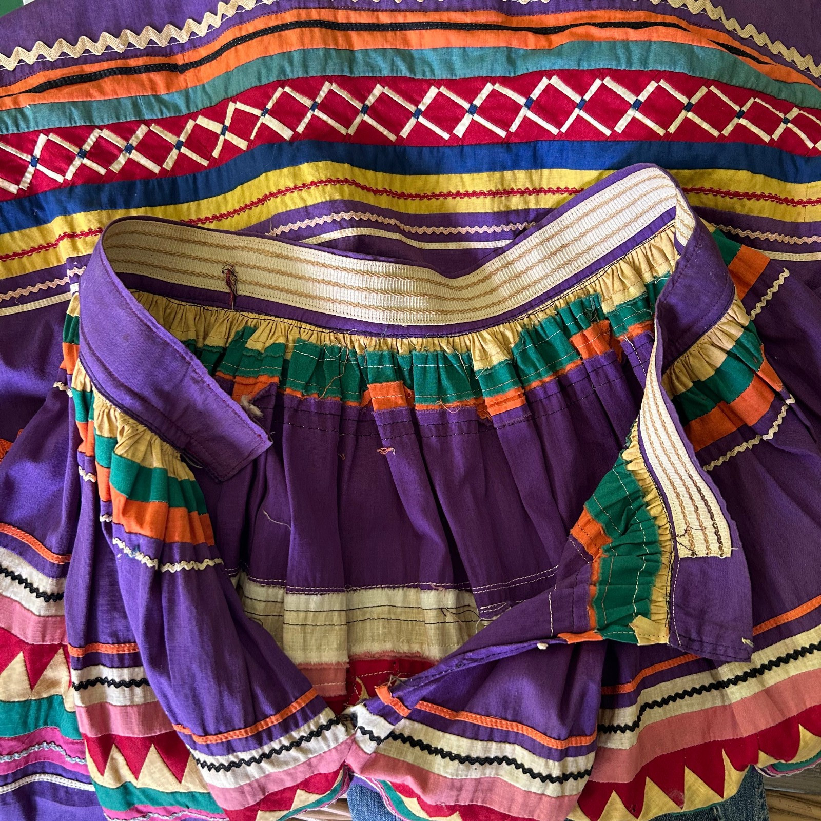 Vintage Colorful Native American Quilted Patchwork Skirt Seminole