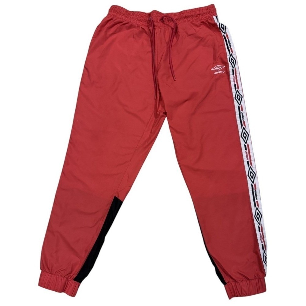 Y2K Retro Umbro Track Pants Womens M Red Joggers Logo Tape Windbreaker Pants