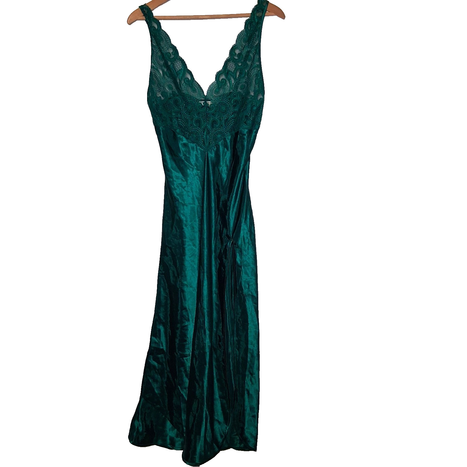 Vintage 1990s Victorias Secret Nightgown Small Emerald Green Lace Satin Intimate