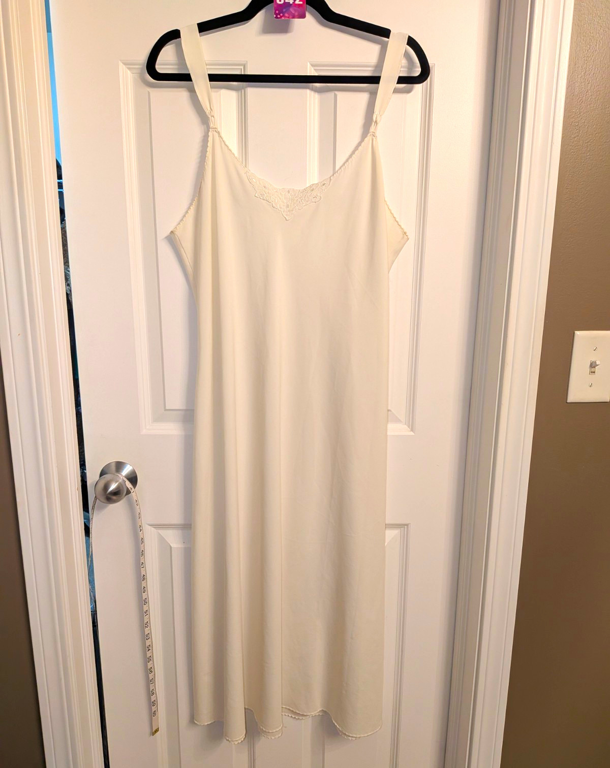 Vanity Fair Ivory Nylon Full Slip Lace Trim Adjustable Strap Long Chemise