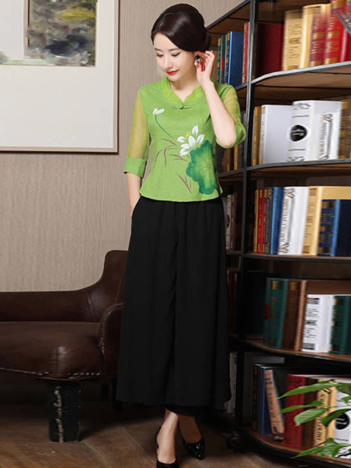 Chinese Blouse Flower Print Cotton Linen Oriental Hanfu Shirt Oriental Tang Suit