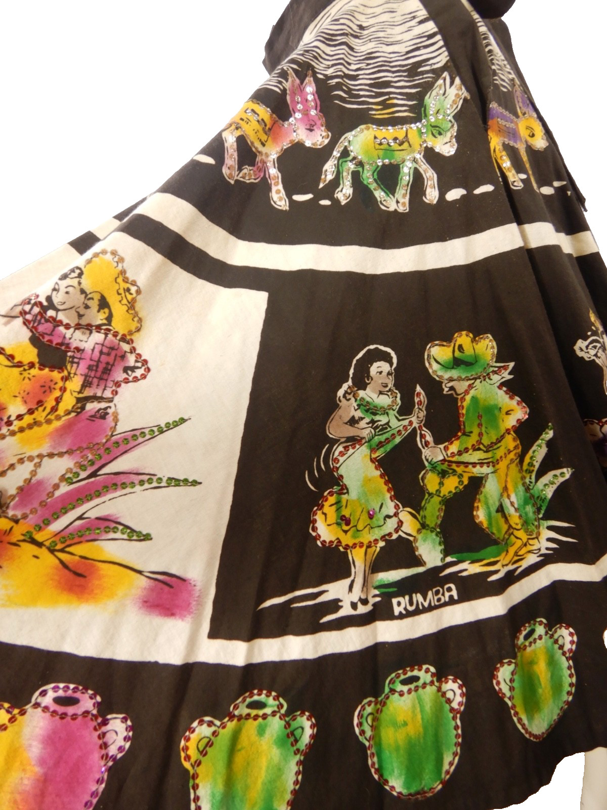 Vintage 1950s Kent Mexican Hand Painted Sequin Circle Skirt