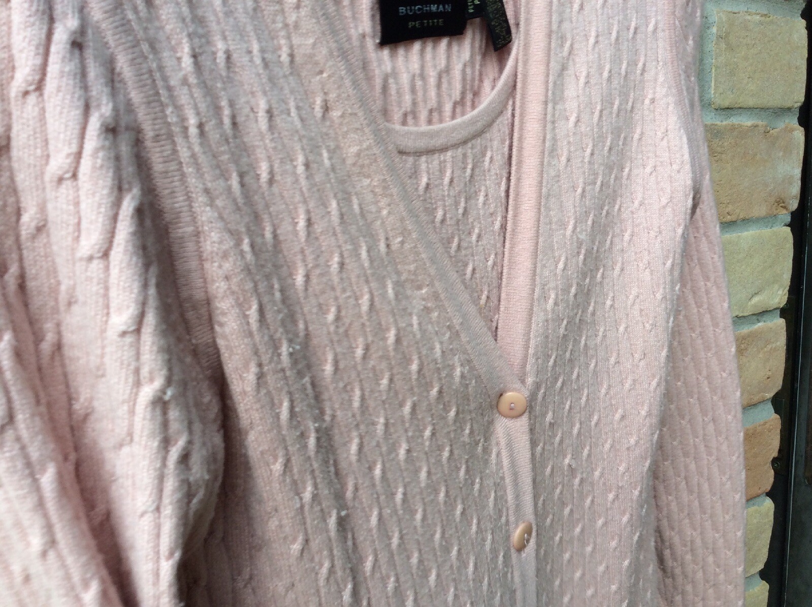 VTG 90s Dana Buchman Pink SILK/ CASHMERE Twin Sweater Set Sz P Petite Y2K
