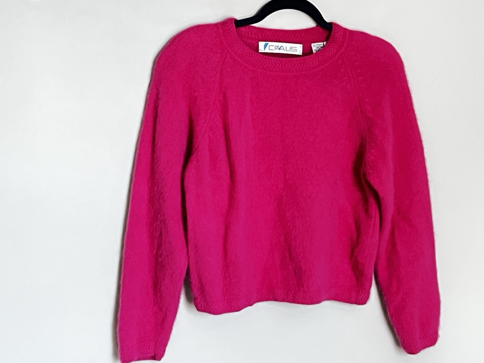 Vintage Chaus Bright Pink Angora Blend Fuzzy Sweater With Shoulder Pads Size L