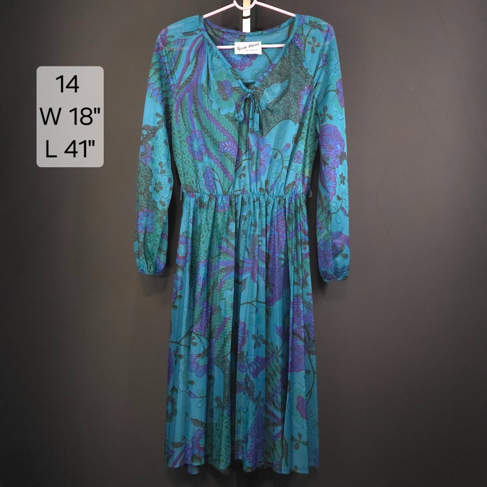 Vintage Kevin Stuart Dress Petite 14 70s 80s Boho Peasant Midi Secretary Floral