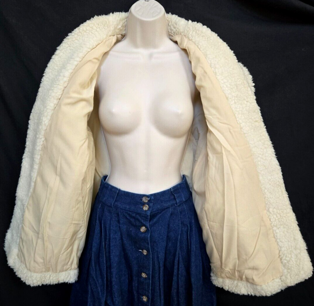 Vtg Soft Thick Cozy Faux Sherpa Handmade Lined Open Front Retro Short Coat M-L?
