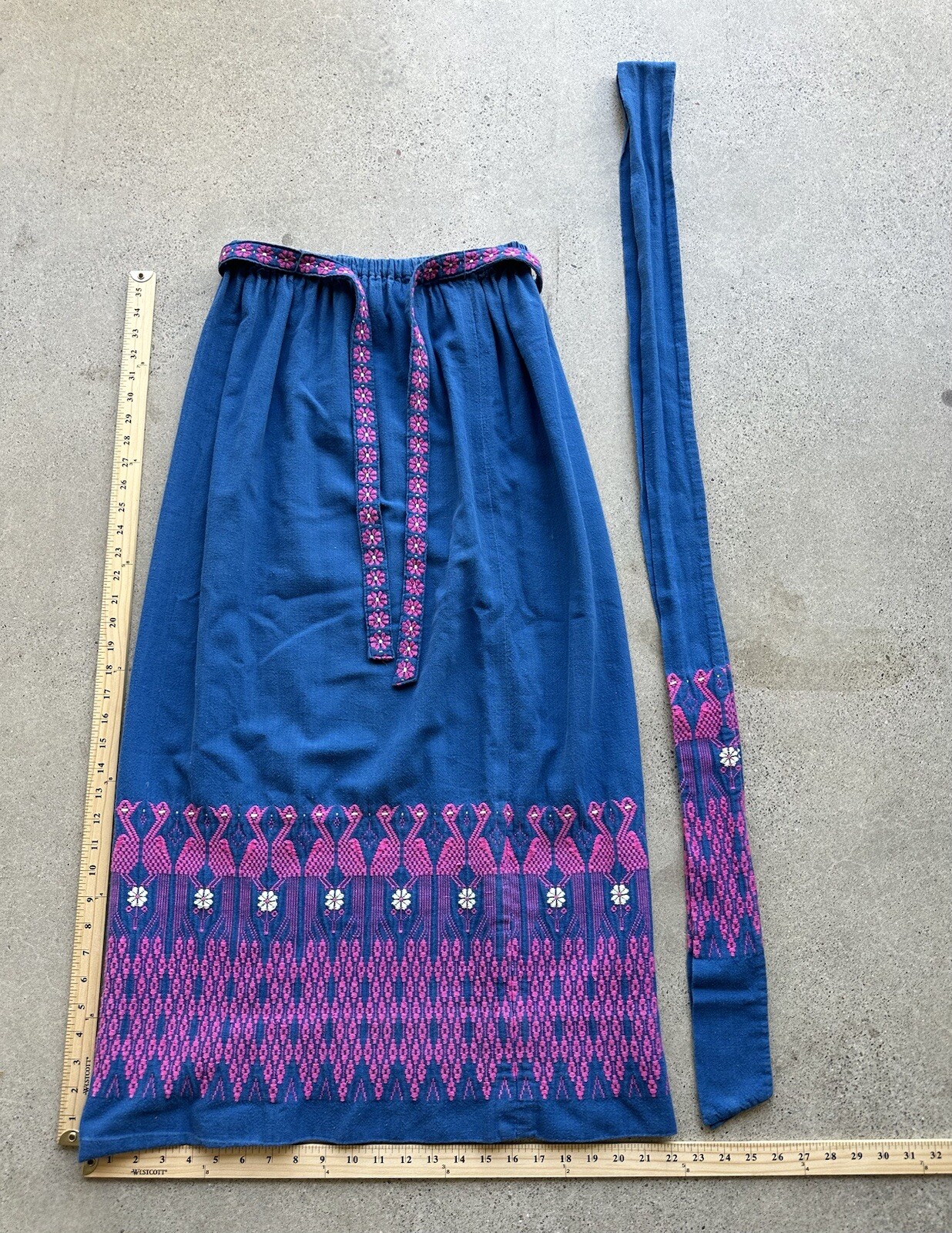 Vintage Blue Flower Flamingo Design Skirt with Flower Belt & Scarf Untagged