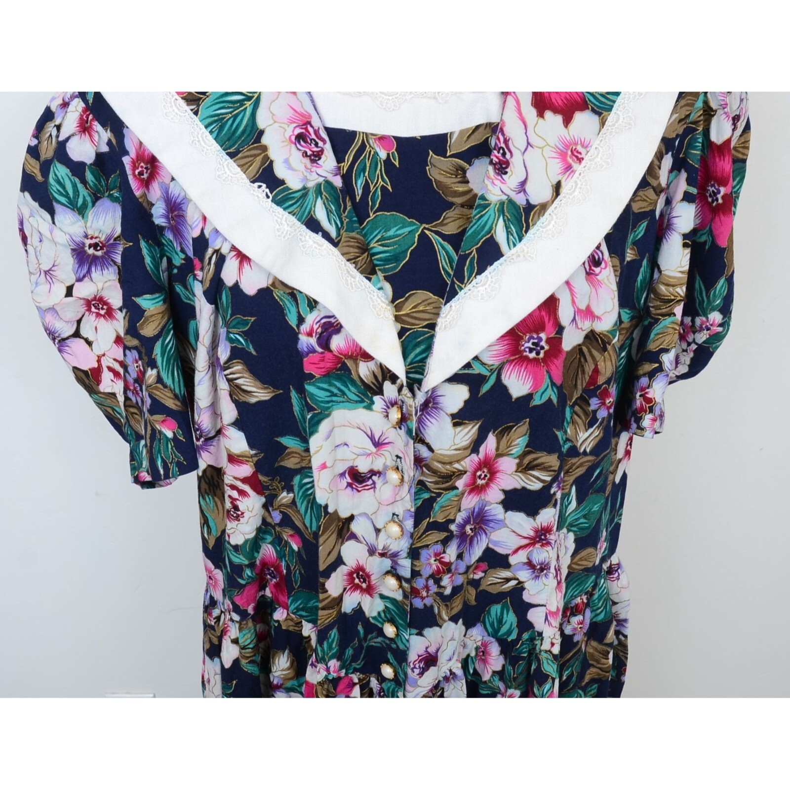 Vintage 80s Lisa II Women’s Plus Size 20P Petite Floral Lace Prairie Dress