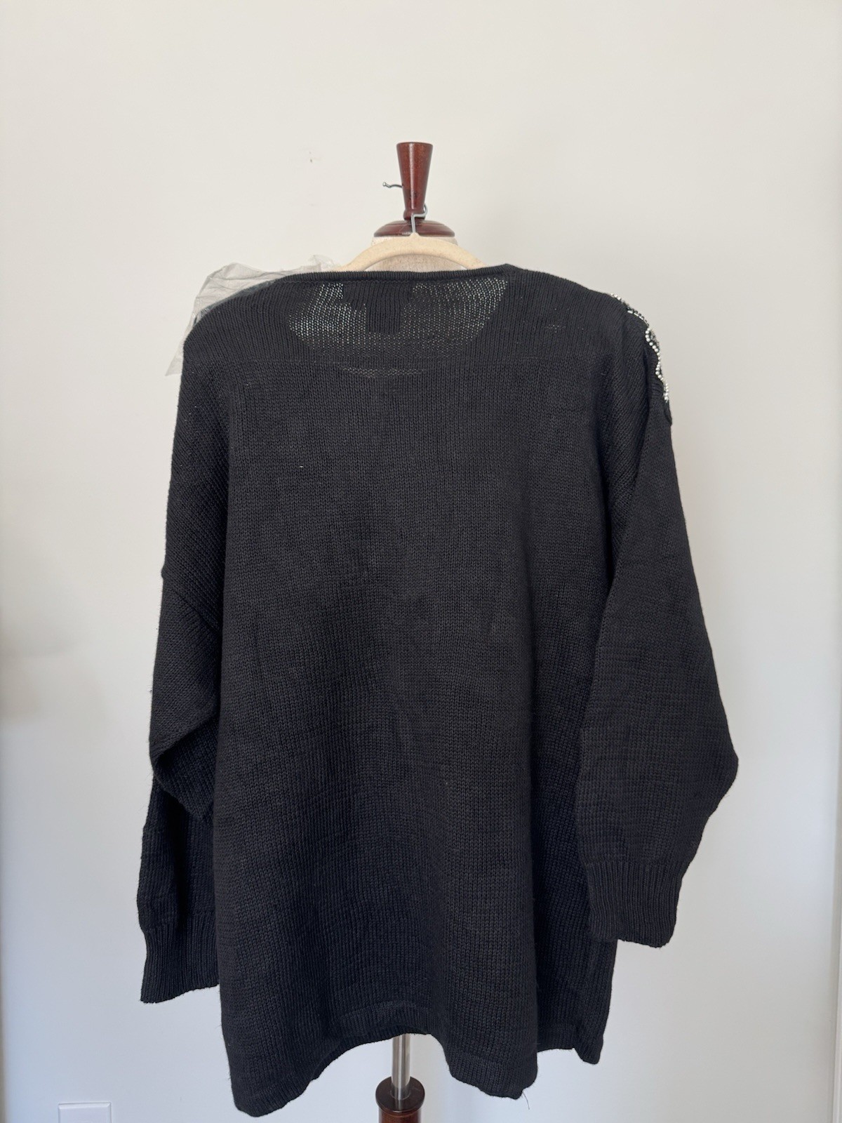 Maurada Women’s 1X Black Beaded Embellished Sweater Ramie Cotton Vintage Style