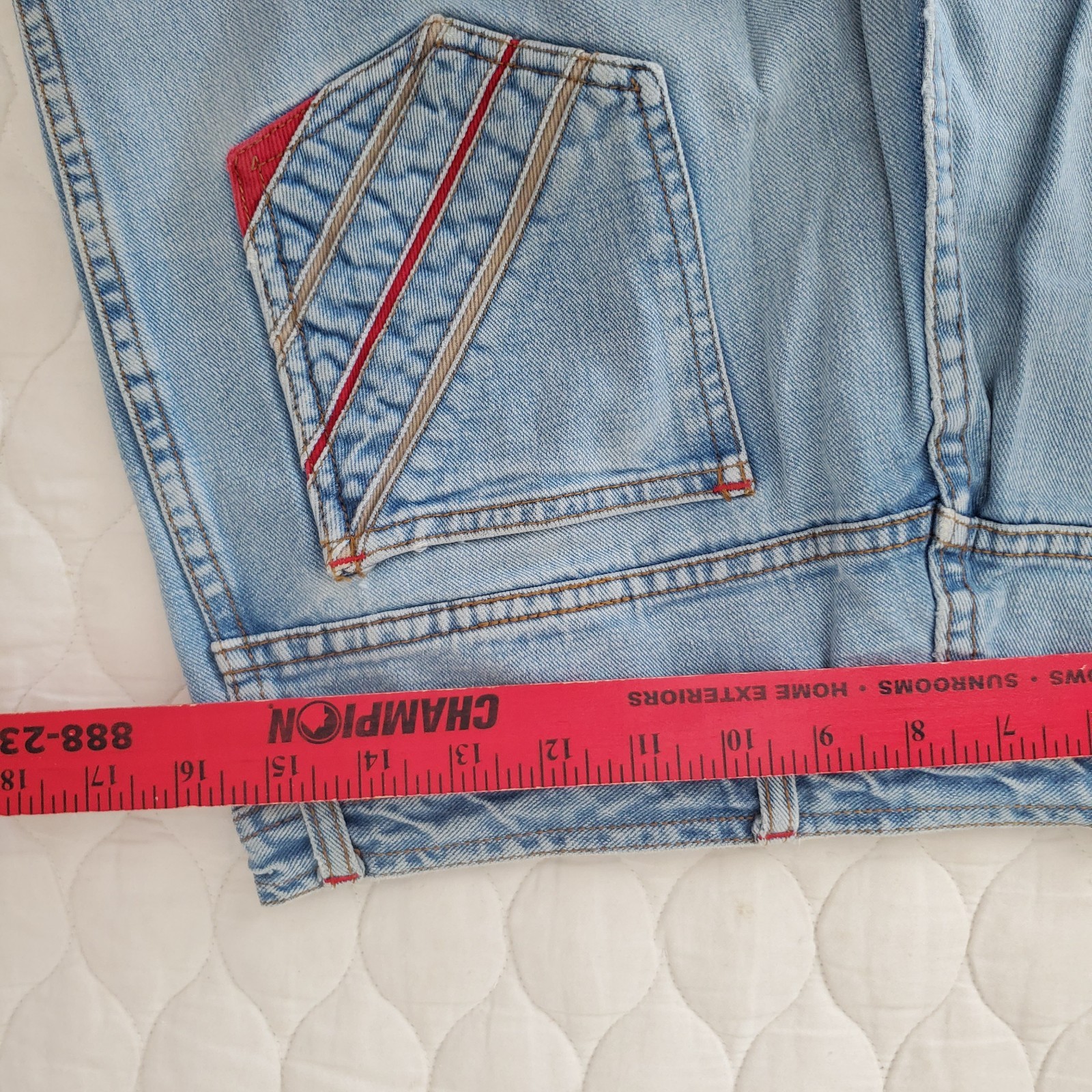 Vintage Male Women’s 33″ Bell Bottom Jeans Hippie Stripped Pockets LOGO Casual