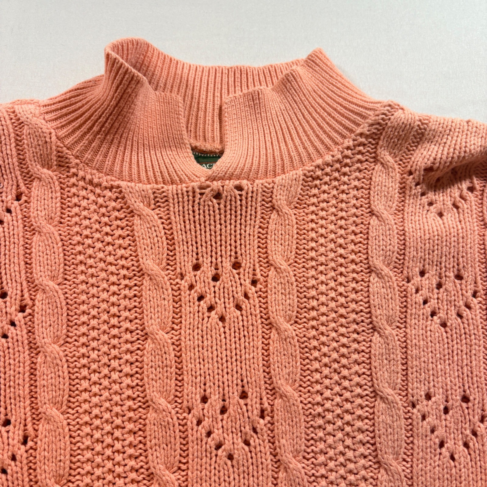 Outback Red Cable Knit Sweater Womens Medium Pink Cotton Mock Neck Vintage 90s