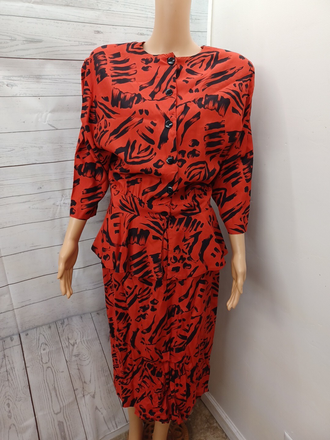 Vintage Mirrors II Long Sleeve Dress Sz 12 Red Black