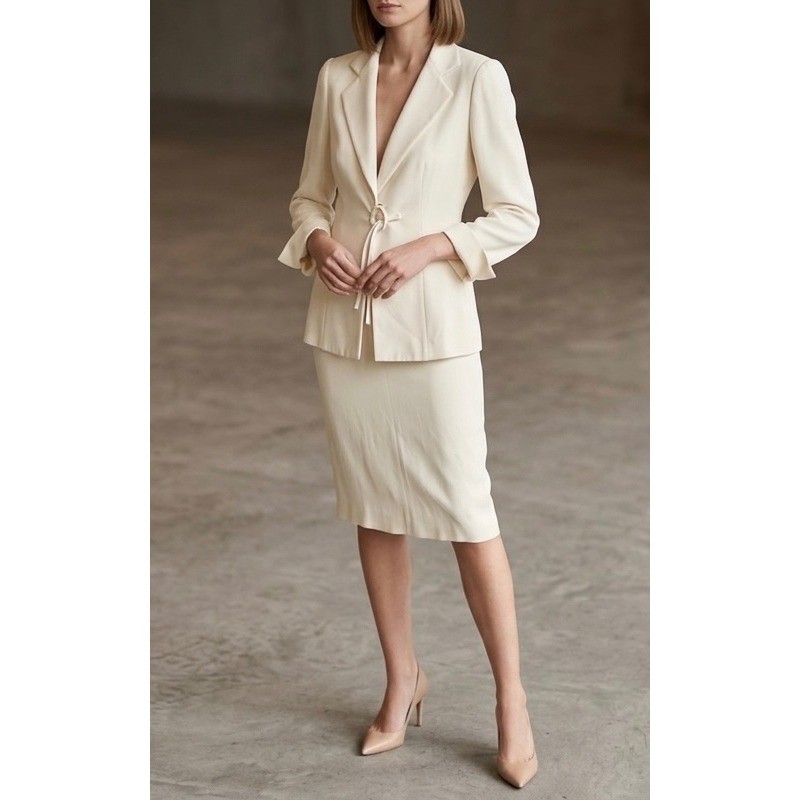 Giorgio Armani Borgo 21 Vintage Silk Skirt Suit Cream Beige Size 48 IT 12 US L