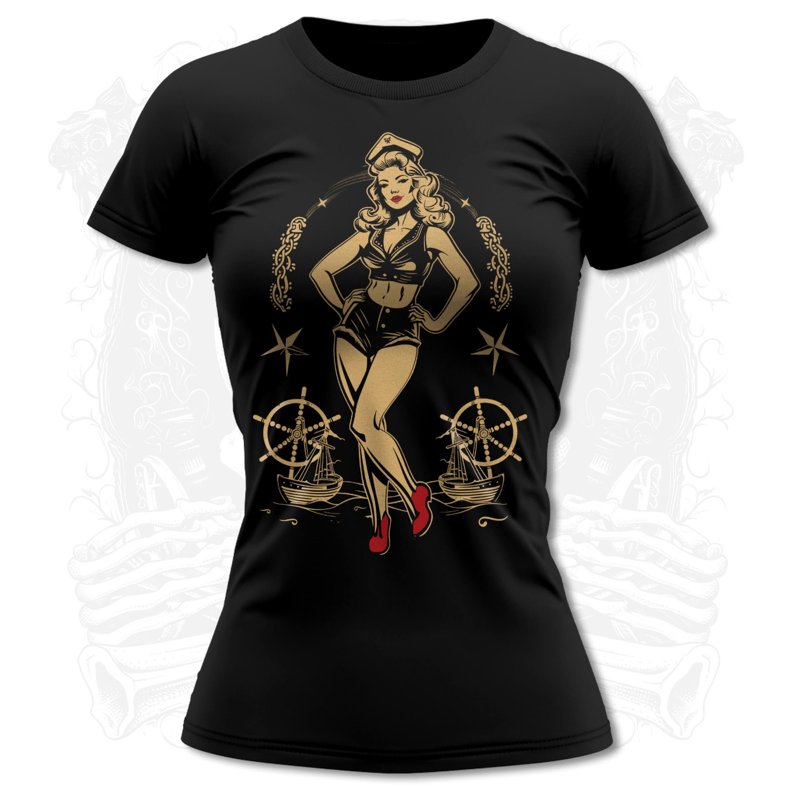 Vintage Retro Sailor Girl 10 Women’s Rockabilly T-Shirt