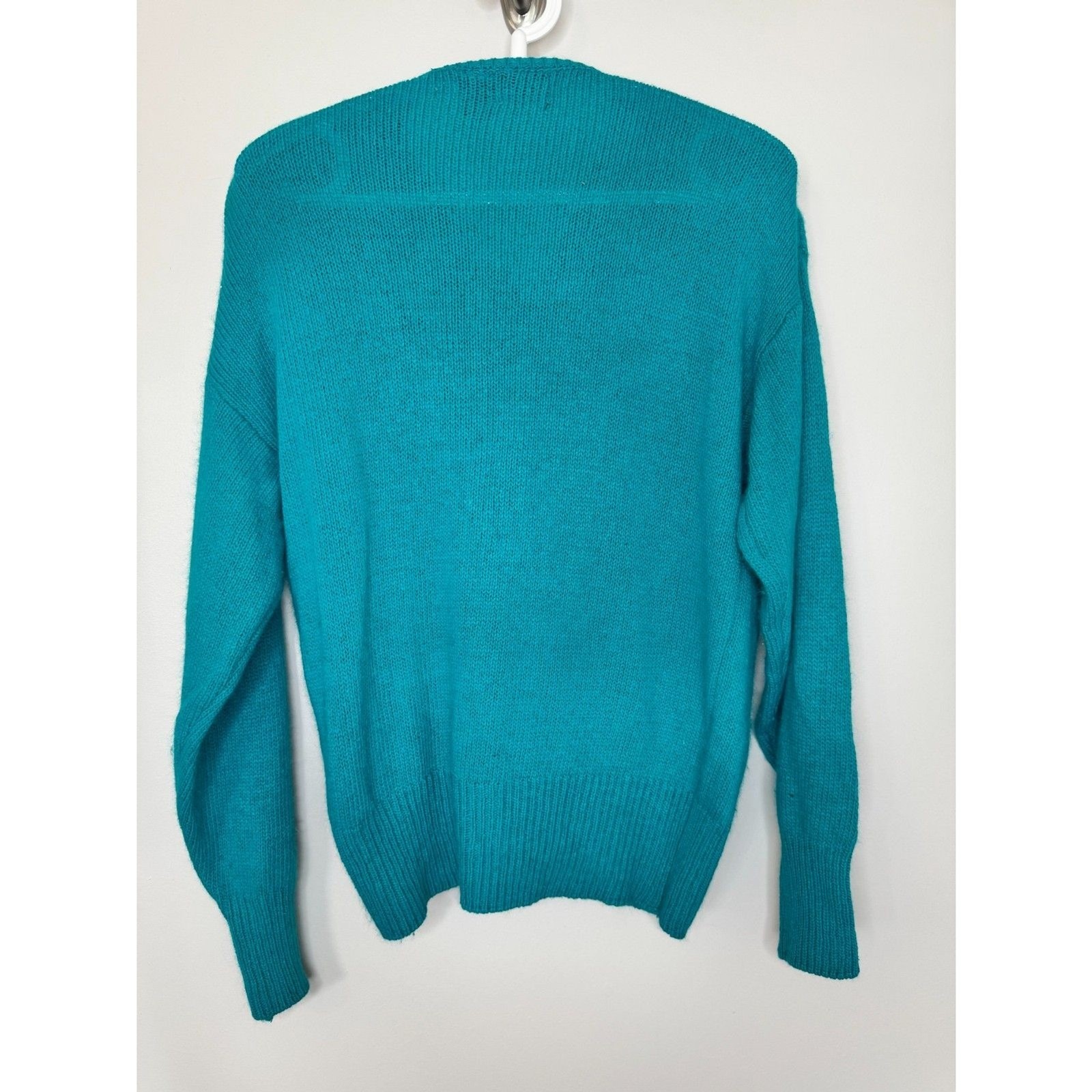 Beautifully Mine Vintage Silk Angora Sequin Bow Sweater Teal Turquoise Small