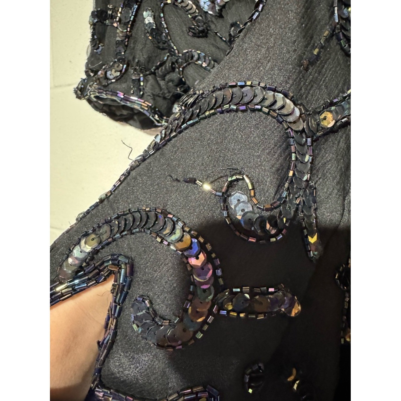 Dusk to Dawn Vintage 80s 100% Silk Sequin Beaded Top Women Size 18 Black Formal