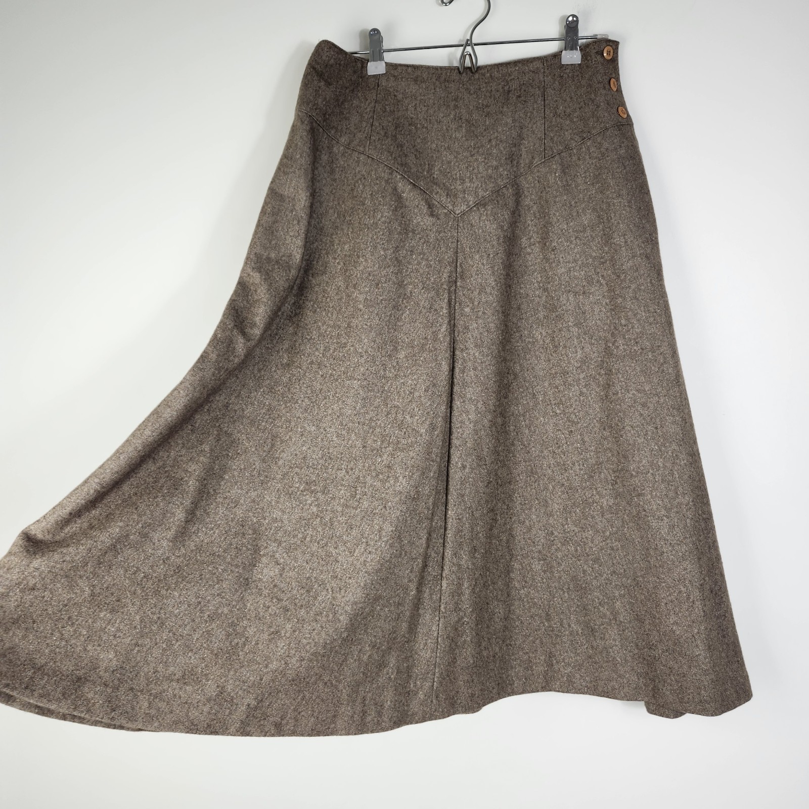 Vintage 70s 80s Wool Blend A-Line Midi Skirt Brown Heather Academic Tweed”