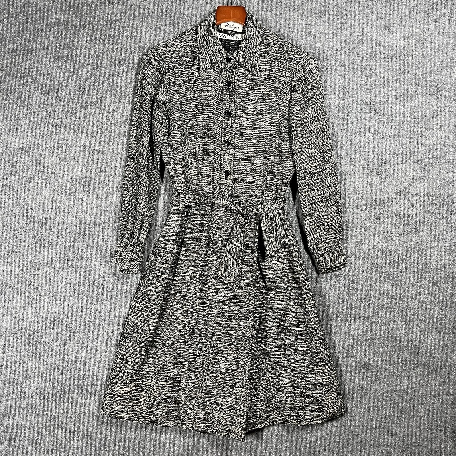 VINTAGE 70s I. Magnin Helga Shirt Dress Womens Size Small Tweed Cotton