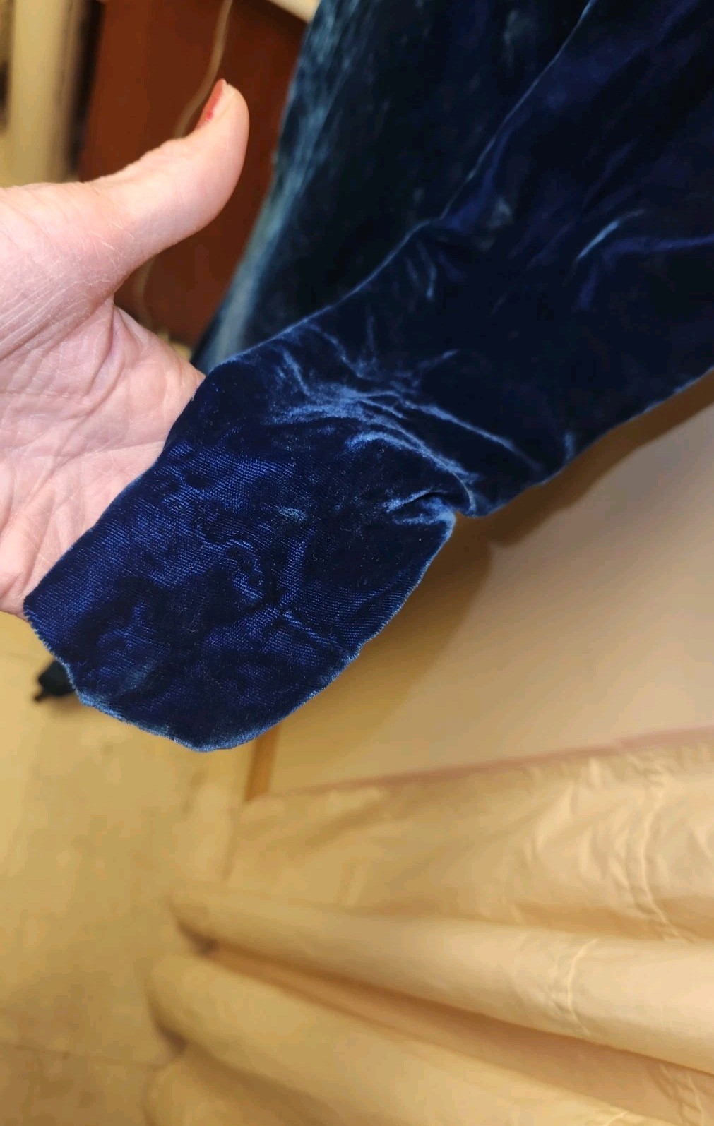 True Very Vintage Blue Velvet Bias Cut Gown*Gown In Gd Condition*Covered Buttons