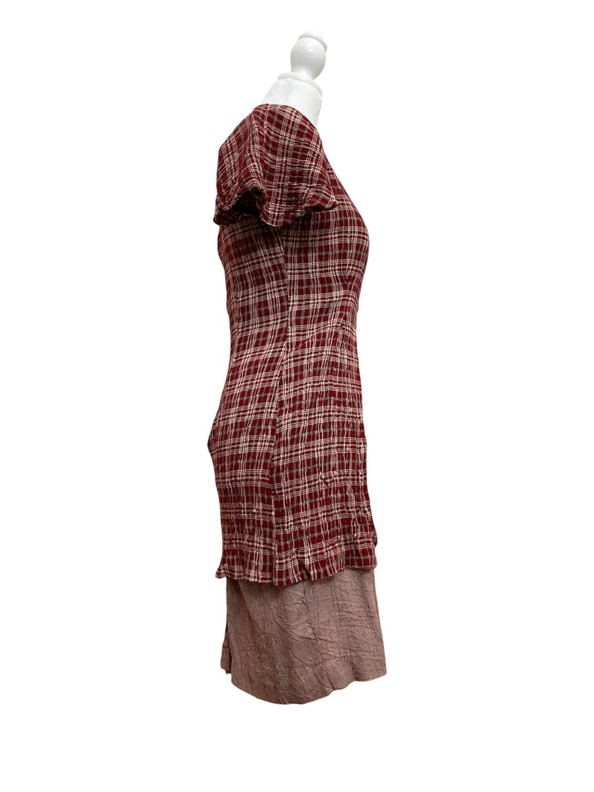 Expo Petite Vintage 90s Red Plaid & Herringbone Twofer Dress sz 12
