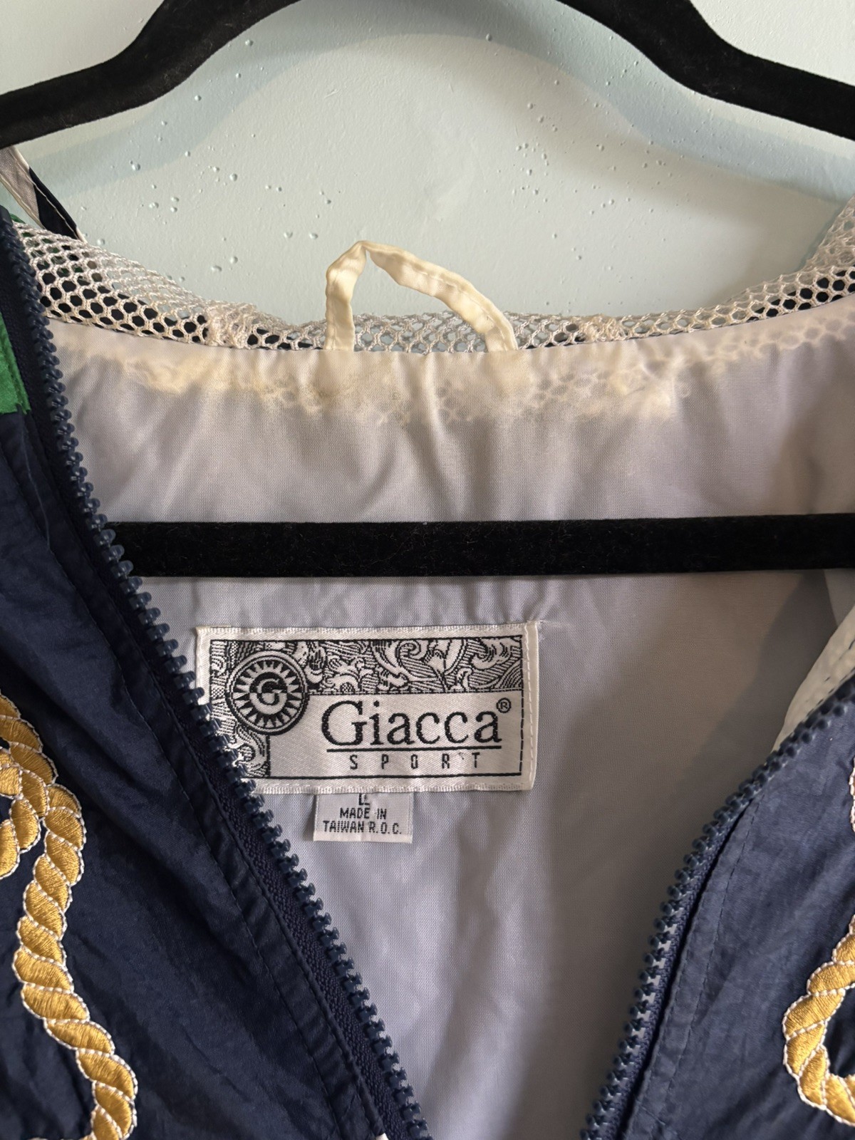 GIACCA SPORT Retro 90s Vintage Hooded Zip Windbreaker Nautical Sz L