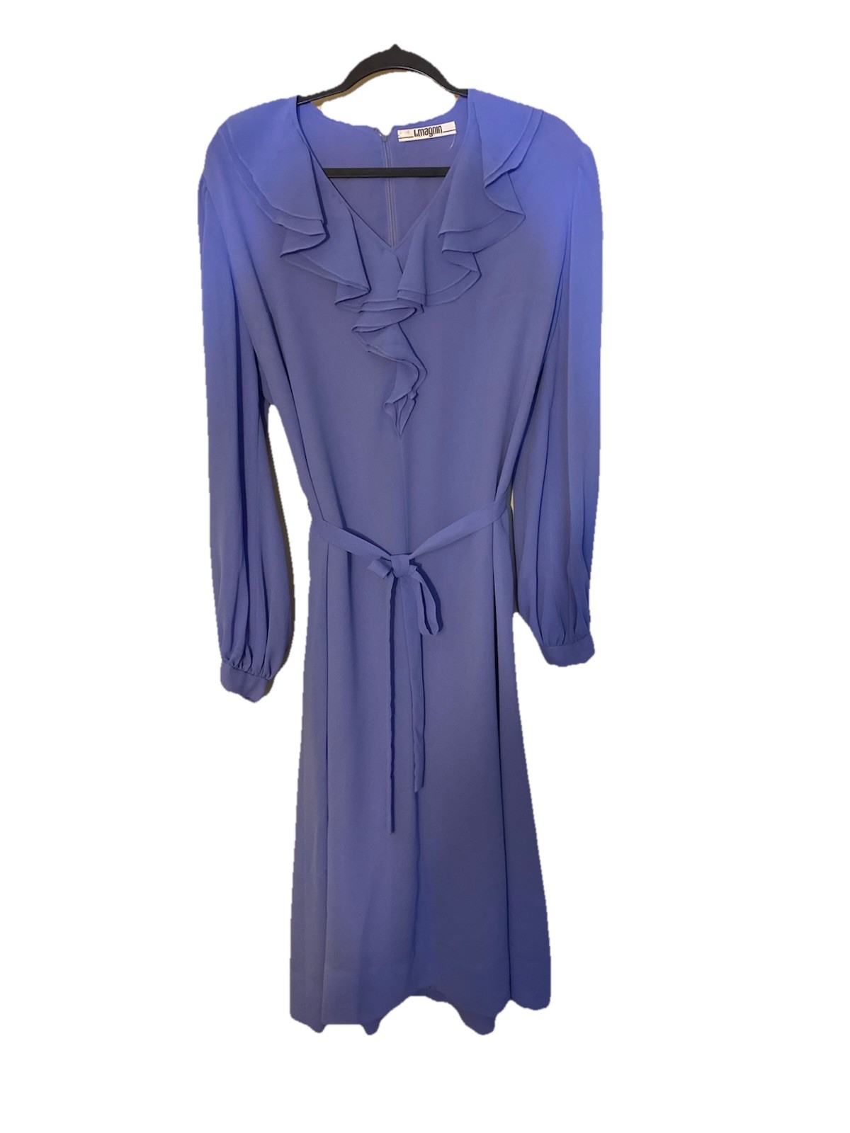 VTG Baron Peters for I. Magnin Women Periwinkle Crepe Day Dress Sz L READ