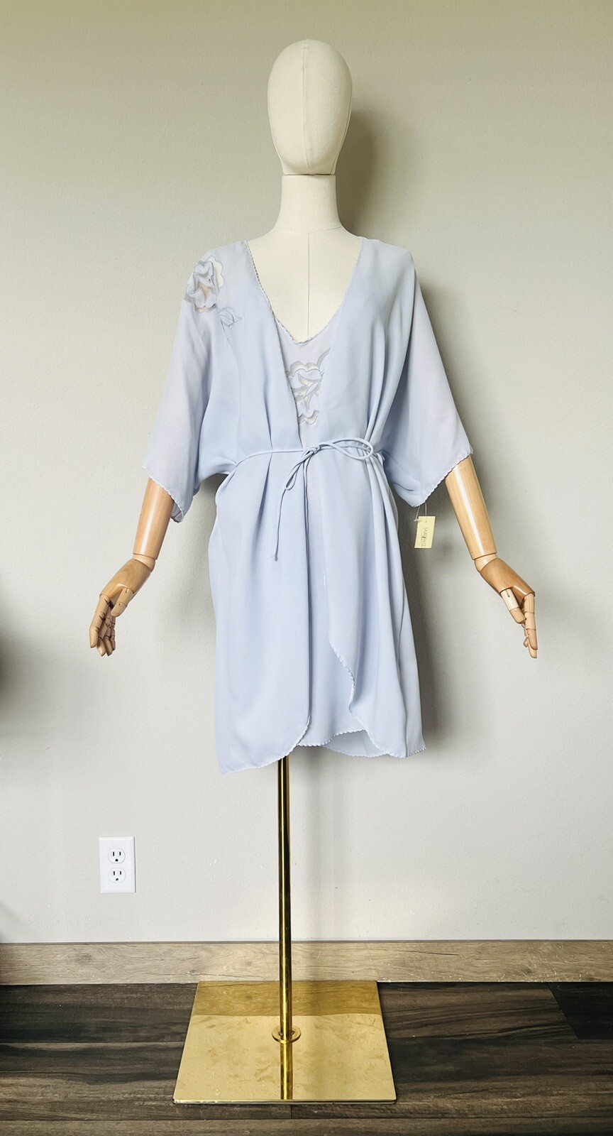 VTG SAKOWITZ Blanche By Ralph Montenero Slip Nightgown & Robe Set Blue Sz L NEW