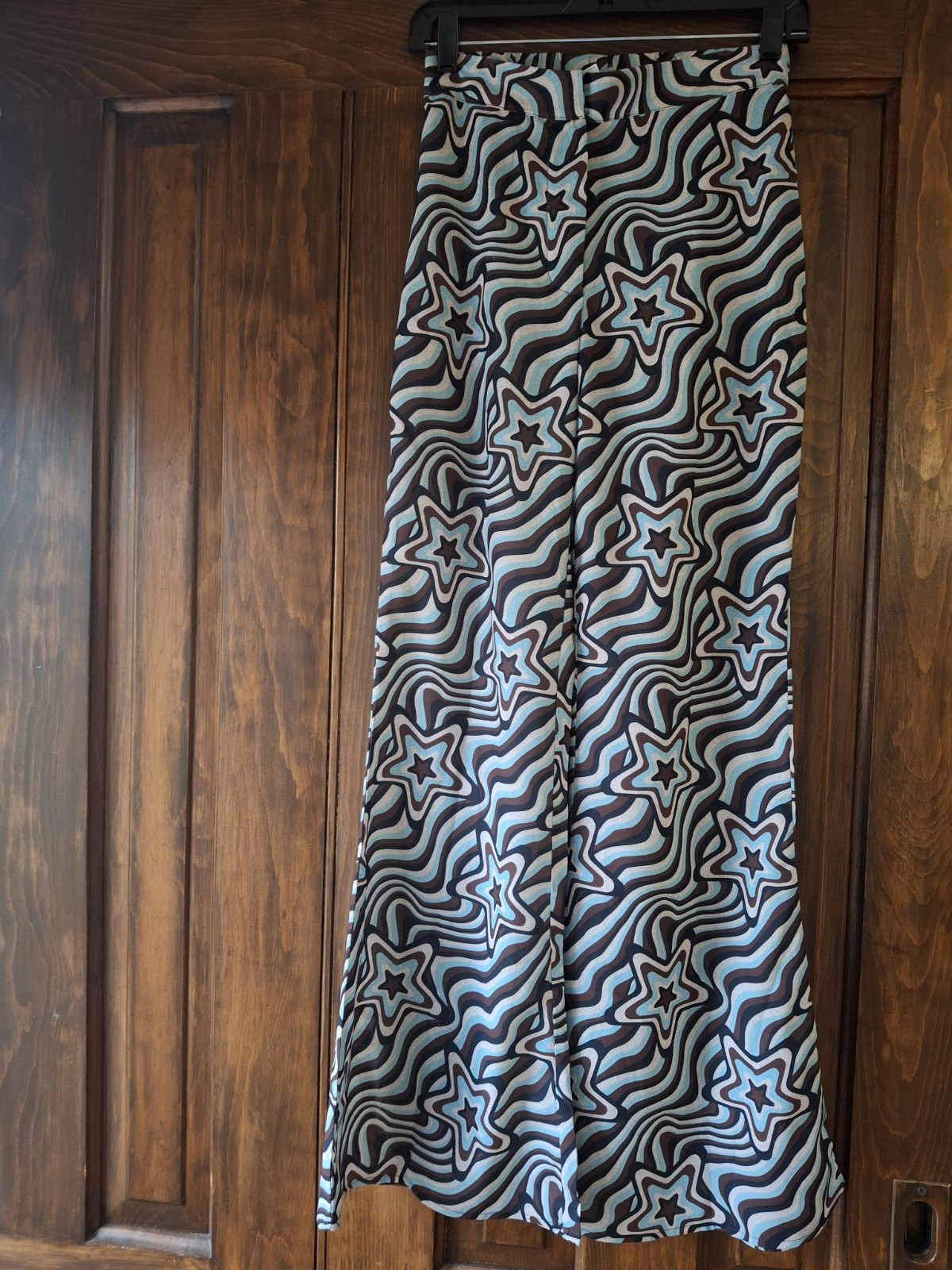 Shein Bell Bottom Psychedelic Pants Star Waves Blue Brown White Black Size S