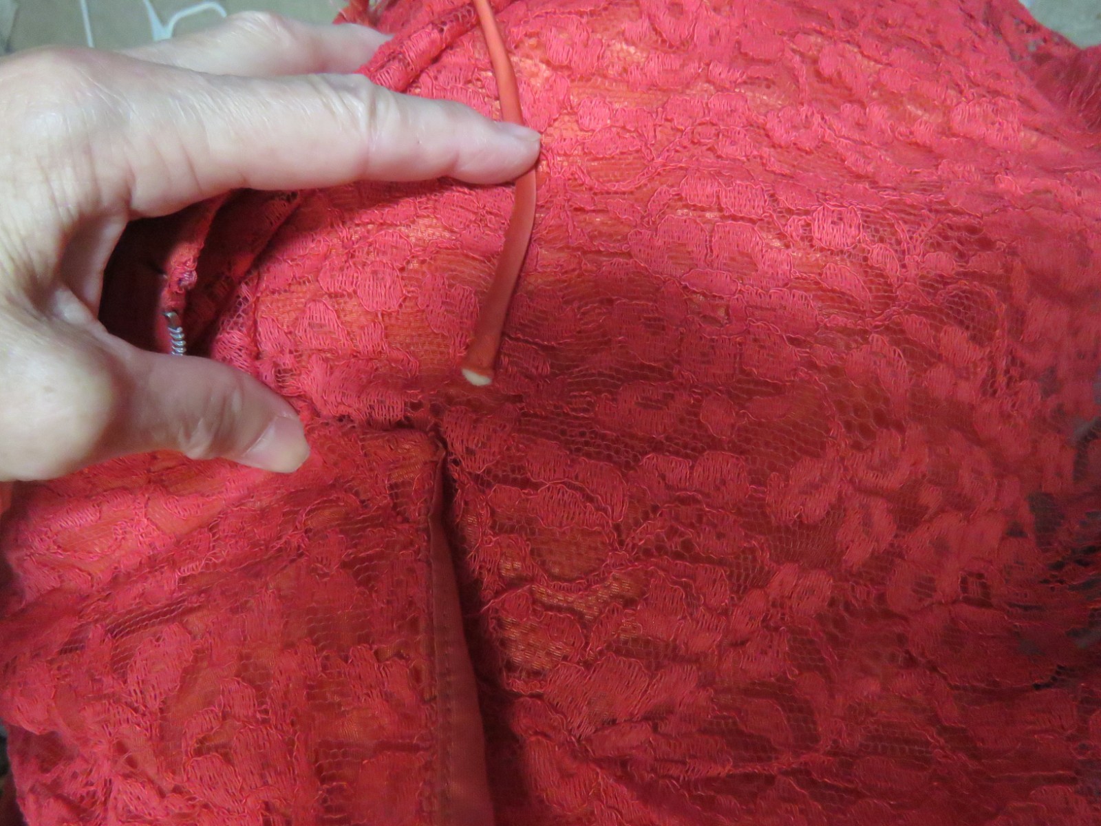Vintage 1960s Red Lace Dress: Dress w/ bolero jacket. Has defects