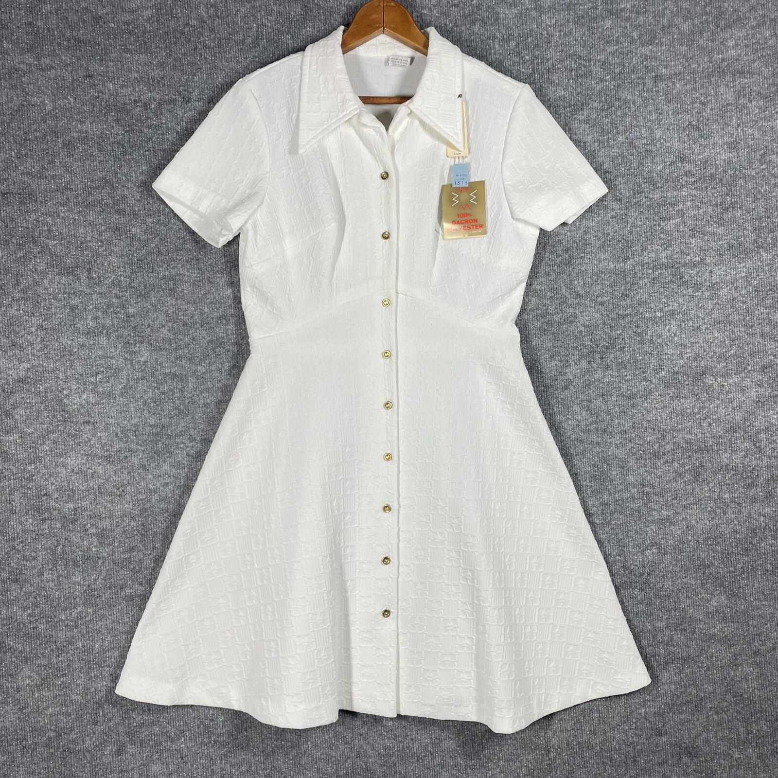 VINTAGE 60s 70s Its Better X Double Knit Polyester Dress Sz 15 White Shirtwaist