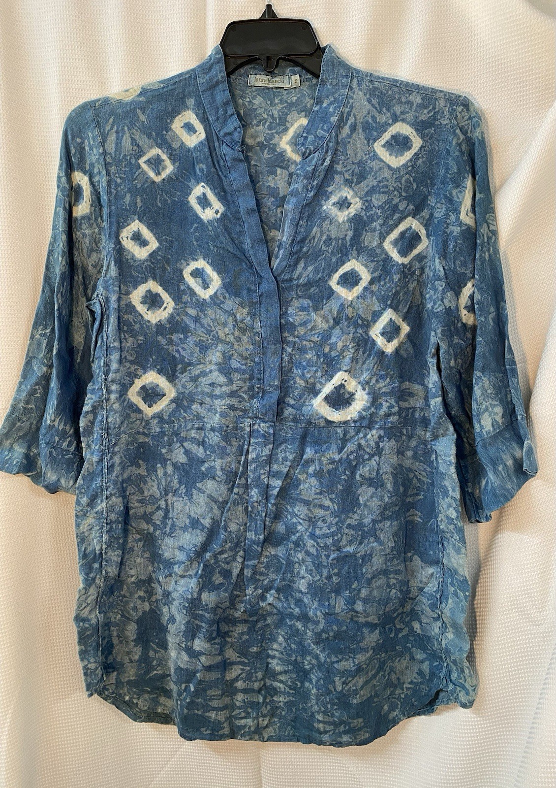 Hand Dyed Indigo Shibori Upcycle Linen Shirt Women’s Sz M “fireflies” 1 Of 1