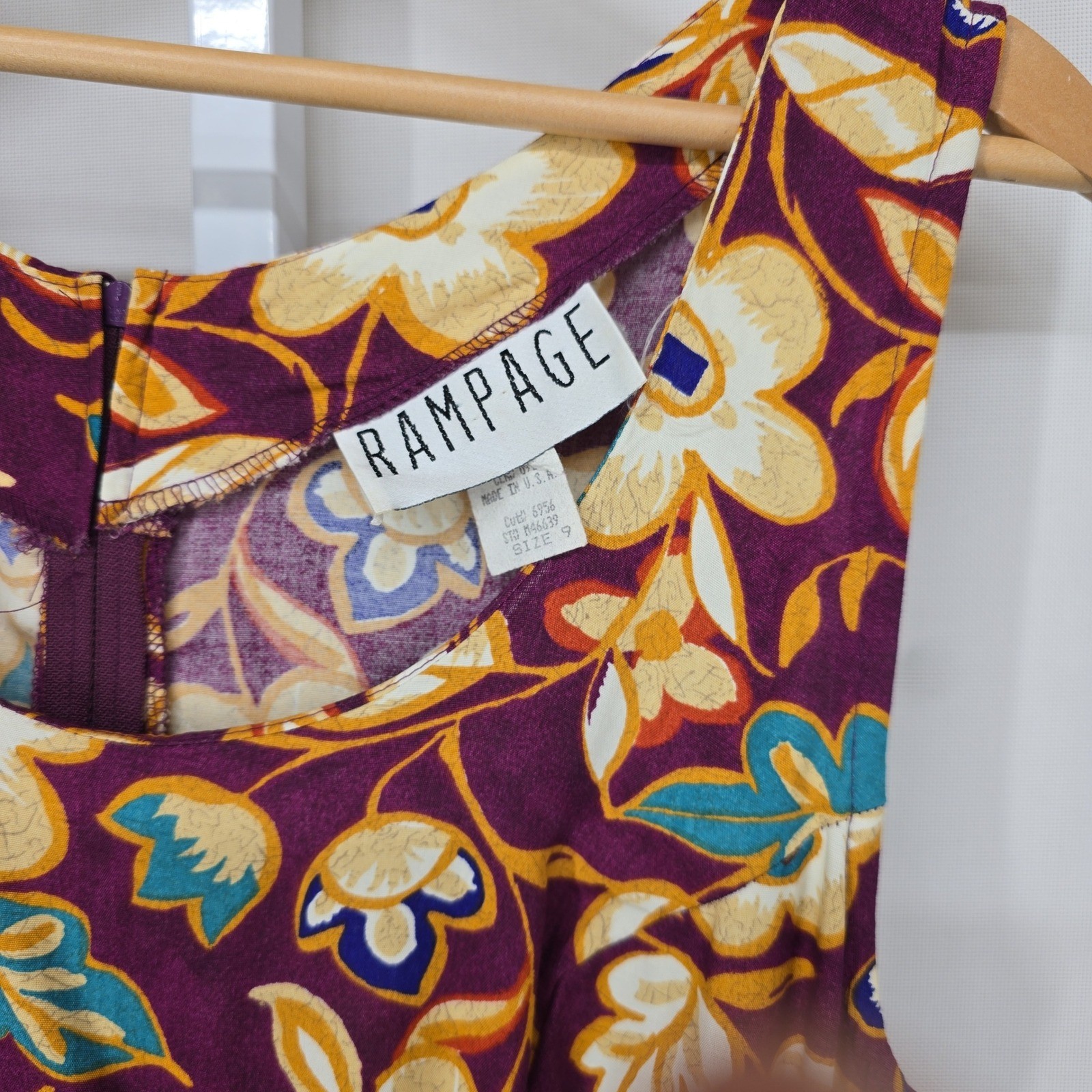 Vintage Rampage Floral Faux Wrap Mini Dress Purple Yellow Sleeveless Size 9 USA