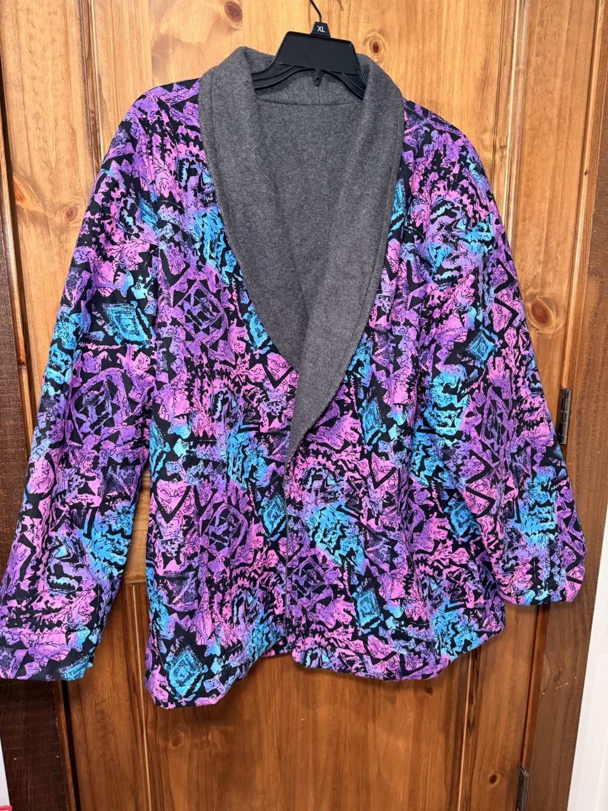 Vintage Handmade Reversible Fleece Jacket. Retro. Multi Colors. Size XL-1XL