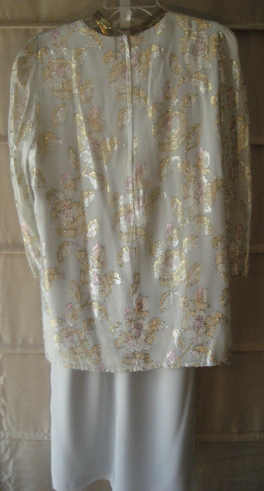 Vintage 1980s Petra Dress Light Grey w/ Silver, Gold, Pink Metallic Threads