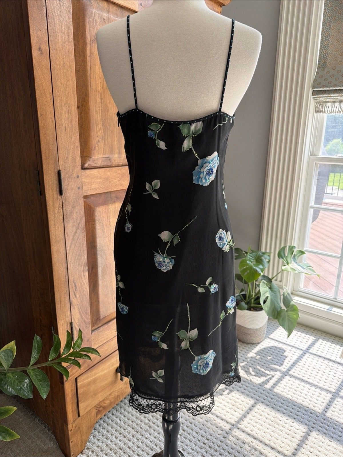 Vintage 1990s Adrianna Papell Evening Silk Black Silk Dress Size 8
