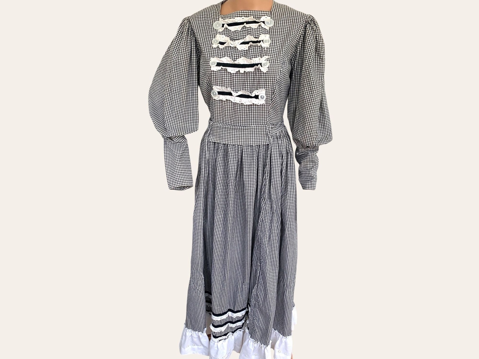 Vintage Homestead Dress Revolutionary Colonial Pioneer Prairie Country Gingham L