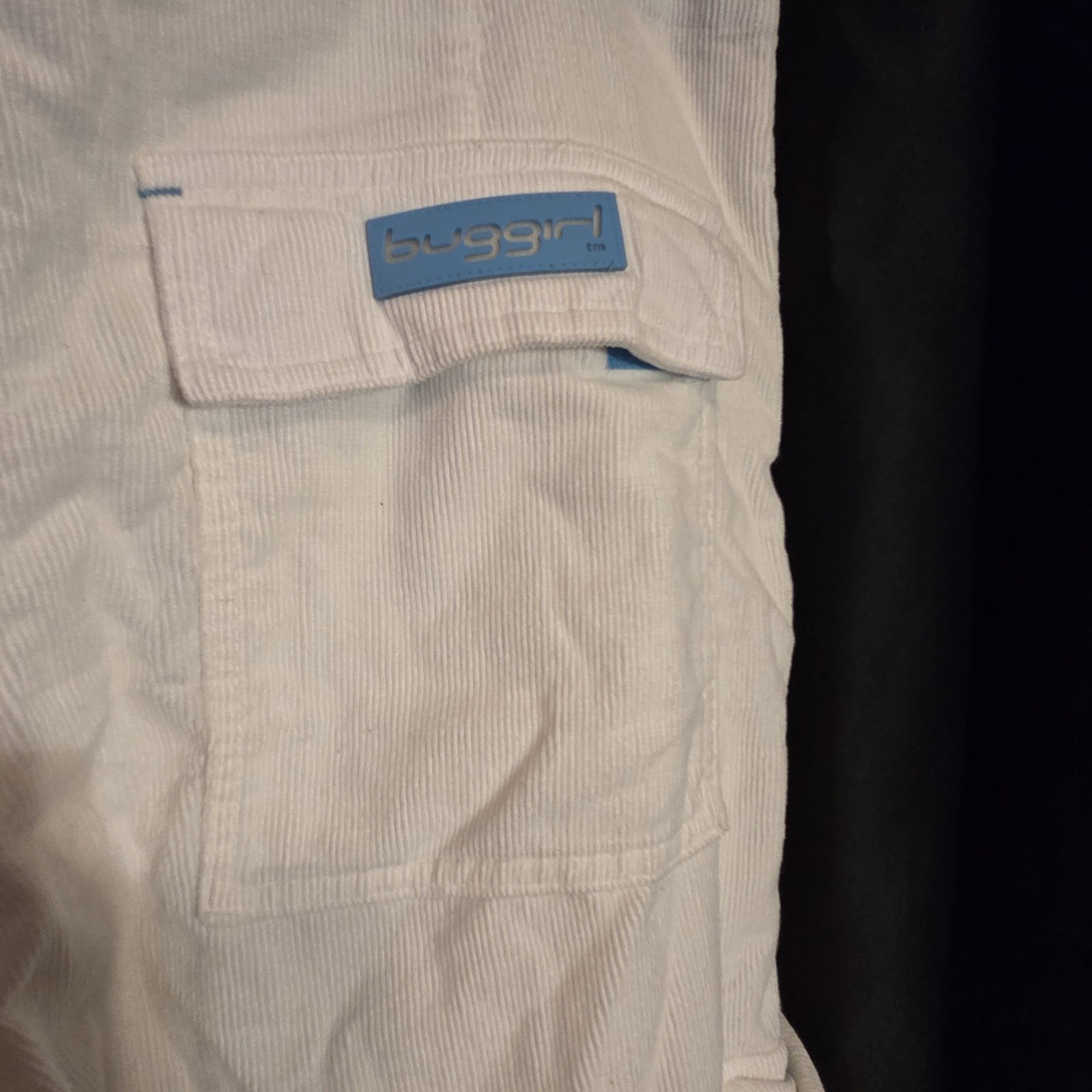 Vintage 90s Y2K Buggirl White/Blue Cords Baggy Wide Leg Pants Skater Rave Sz L