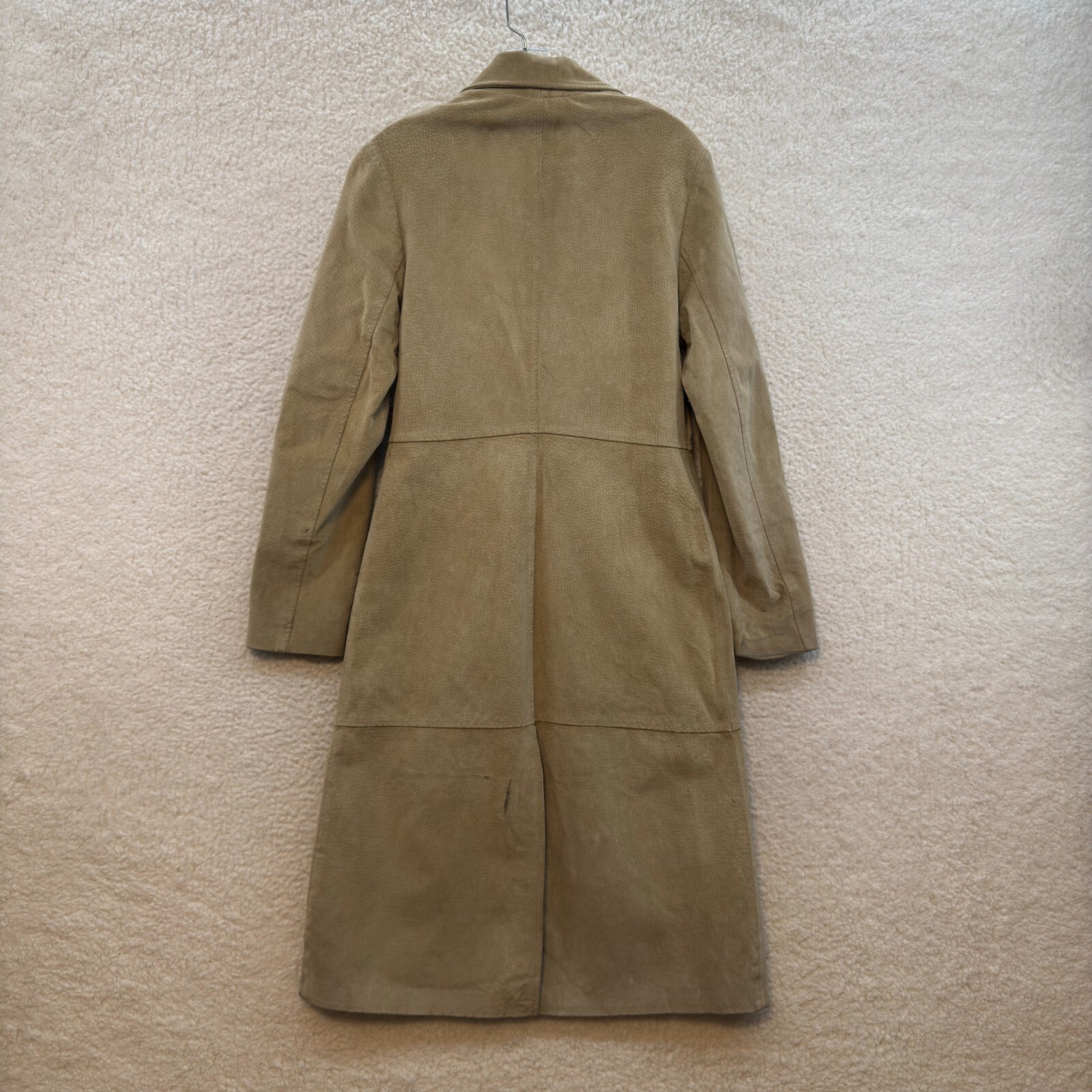 Vintage Leather Jacket Trench Coat Small Medium Tan Beige Khaki Long Midi